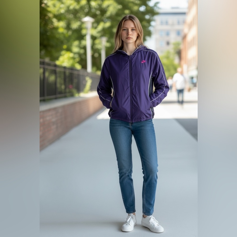 Nike Women's Purple hooded full zipper Windbreaker Jacket size L(12-14) - Picture 4 of 10